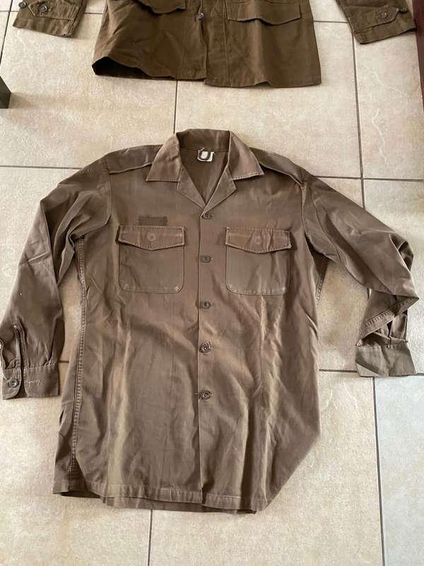 SADF BORDER WAR PERIOD BUSH JACKET A SIZE MEDIU-57 CM ARMPIT TO ARMPIT AND LONG SLEEVE SHIRT ALSO S