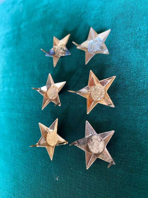 SA ARMY OFFICERS RANKS IN GILT-WORN 1960`S-1970`S- PINS COMPLETE-SOLD IN BATCHES OF 6 TOGETHER