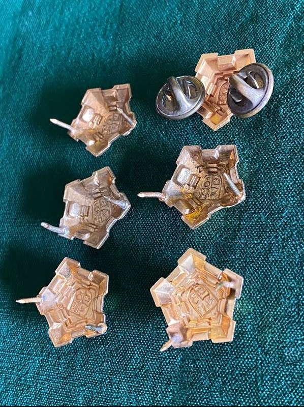 SA ARMY OFFICERS PIPS MESS DRESS IN GILT-WORN 1960`S-1970`S-PINS COMPLETE