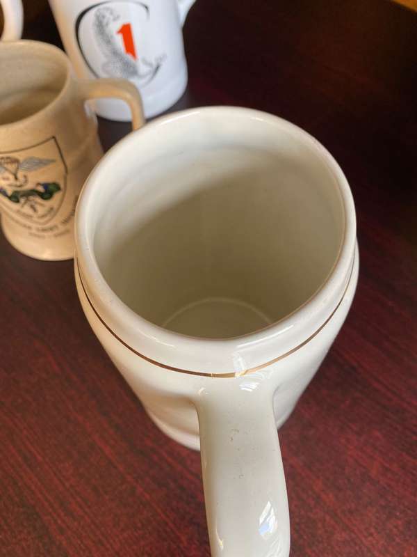 LARGE RHODESIAN LIGHT INFANTRY MUG-COCKROACH STEAK HOUSE-NORBEL POTTERIES RHODESIA,MAKERS STAMP-HEIG