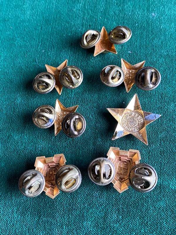 ARMY GILT OFFICERS RANKS-7 IN TOTAL-ONE PIN MISSING