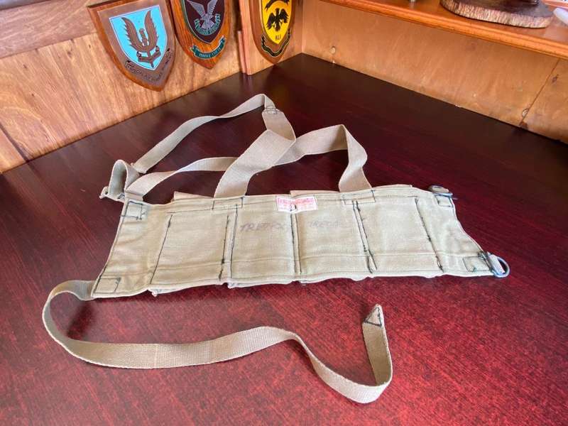 ORIGINAL,BATTLE USED,RHODESIAN CHEST WEBBING-LABELLED AND MADE BY FEREDAY AND SONS-RHODESIA-BELONGED