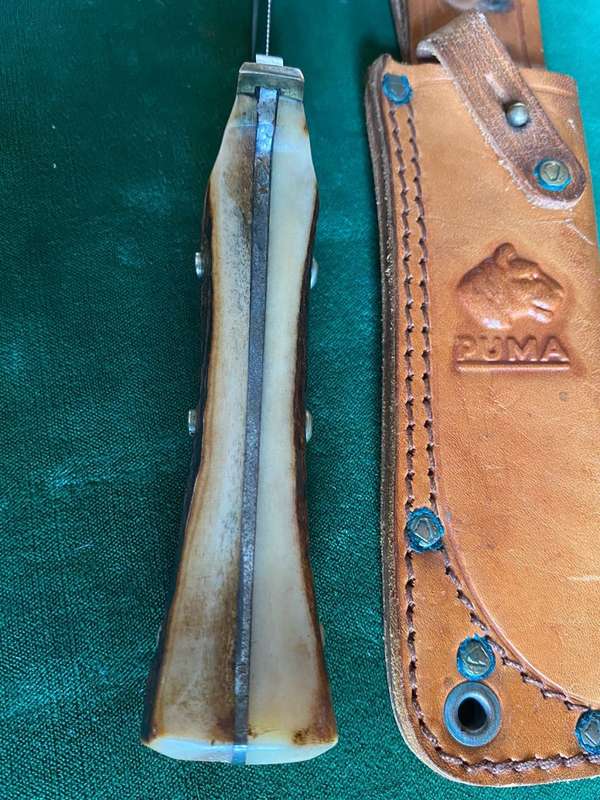 ORIGINAL PUMA HUNTERS FRIEND WITH GENUINE STAG ANTLER HANDLE MODEL 116398 WITH ORIGINAL LEATHER SHEA