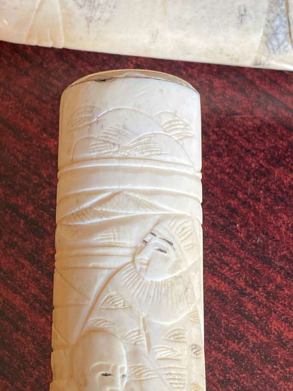 JAPANESE HAND CARVED BONE TANTO MEIJI PERIOD 1868-1912-TOTAL LENGTH 460CM
