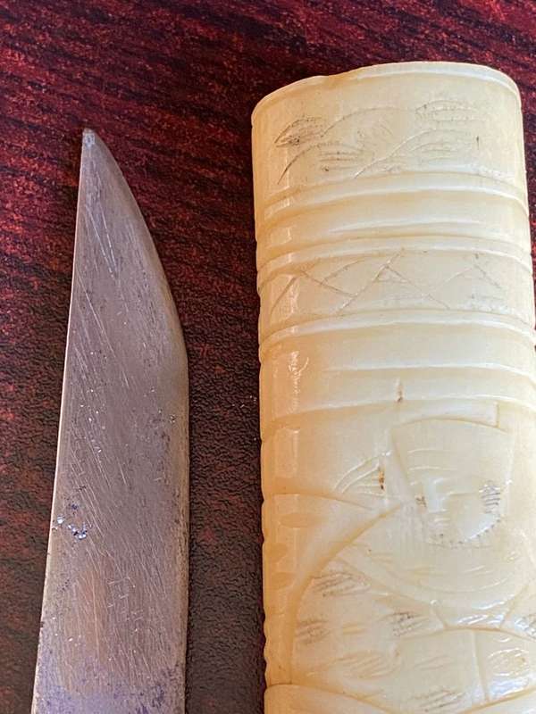 JAPANESE HAND CARVED BONE TANTO MEIJI PERIOD 1868-1912-TOTAL LENGTH 460CM