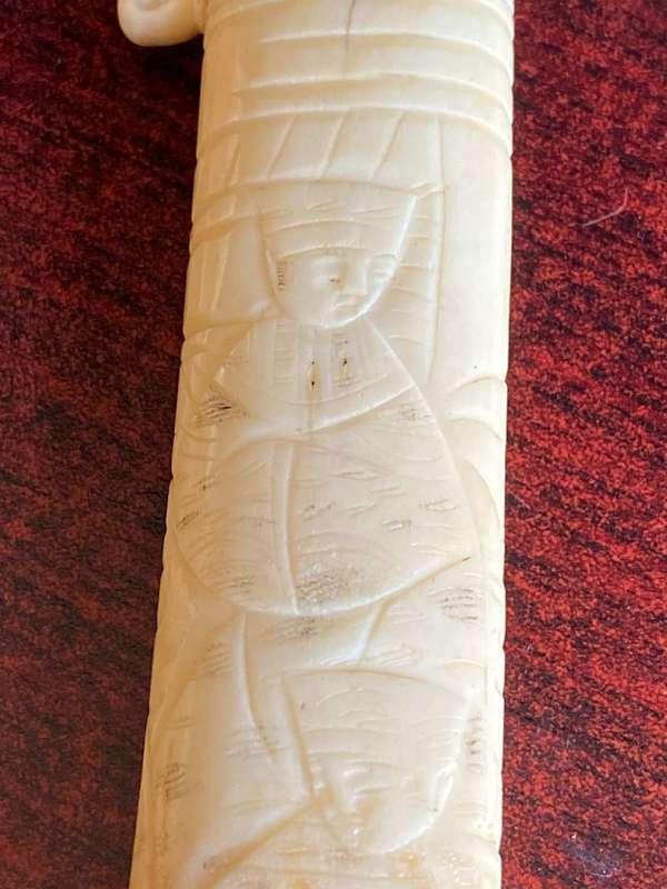 JAPANESE HAND CARVED BONE TANTO MEIJI PERIOD 1868-1912-TOTAL LENGTH 460CM