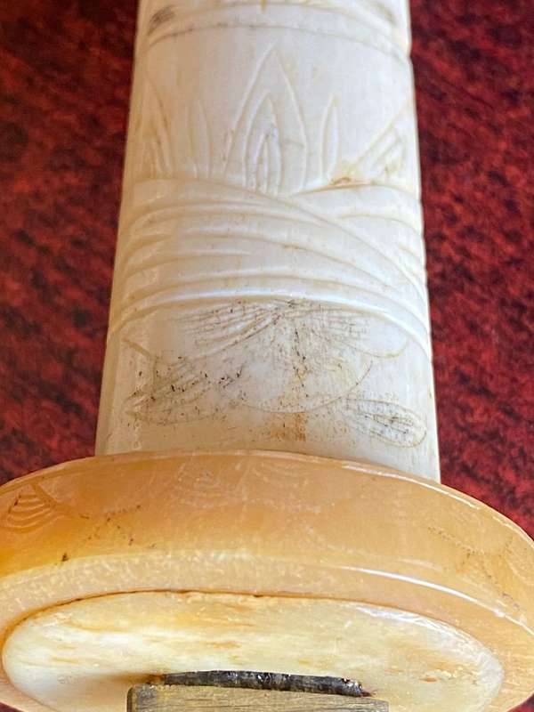 JAPANESE HAND CARVED BONE TANTO MEIJI PERIOD 1868-1912-TOTAL LENGTH 460CM