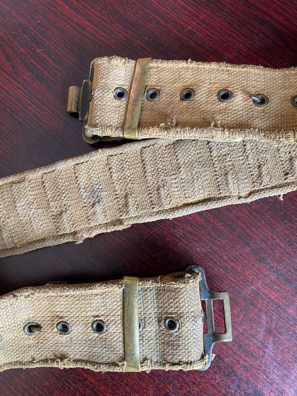 RHODESIAN PATTERN 62 WEBBING BELT-EXTENDED LENGTH 106 CM-WELL USED-BRASS RINGS AND BUCKLES
