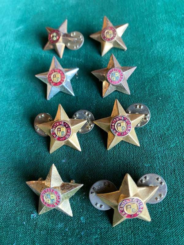 SA ARMY OFFICERS RANK IN GILT-WORN 1960`S-1970`S- 8 SOLD TOGETHER-PINS COMPLETE