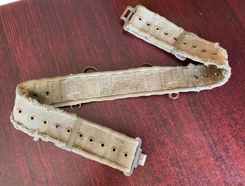 RHODESIAN PATTERN 61 WEBBING BELT COMBAT USED-LOTS OF CHARACTER-EXTENDED LENGTH 110CM