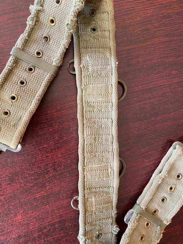 RHODESIAN PATTERN 61 WEBBING BELT COMBAT USED-LOTS OF CHARACTER-EXTENDED LENGTH 110CM