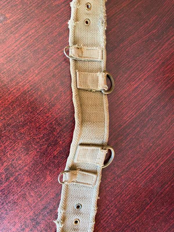 RHODESIAN PATTERN 61 WEBBING BELT COMBAT USED-LOTS OF CHARACTER-EXTENDED LENGTH 110CM