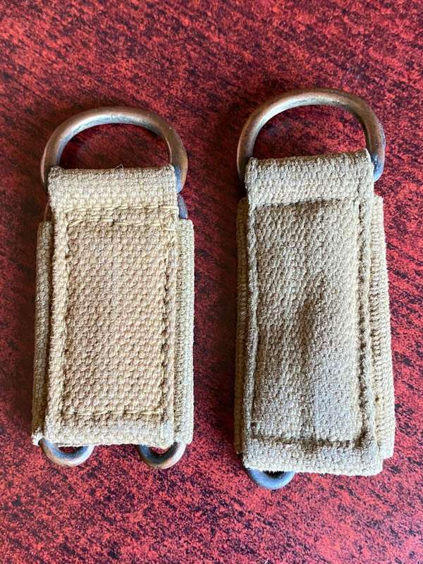 RHODESIAN WEBBING CLIPS-RINGS AND CLIPS ARE BRASS-THE ONE IS MAKER STAMPED