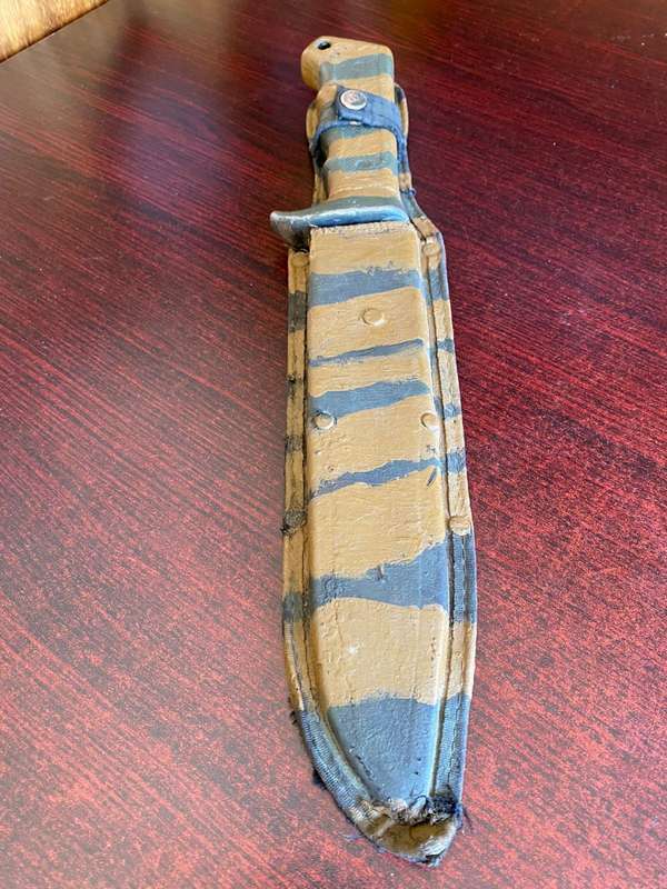 ORIGINAL RECCE USED,CUSTOMISED BOWIE KNIFE,CAMO PAINTED-VERY LARGE,KNIFE MEASURES 39CM IN TOTAL-THIS