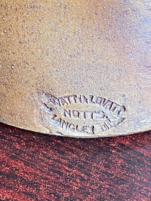 VERY LARGE WATT & LOVETT STONEWARE INK,BOTTLE WITH POURING LIP-GOOD CONDITION-DIAMETER AT BOTTOM 110