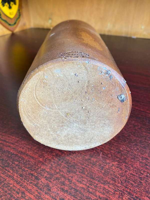 VERY LARGE WATT & LOVETT STONEWARE INK,BOTTLE WITH POURING LIP-GOOD CONDITION-DIAMETER AT BOTTOM 110