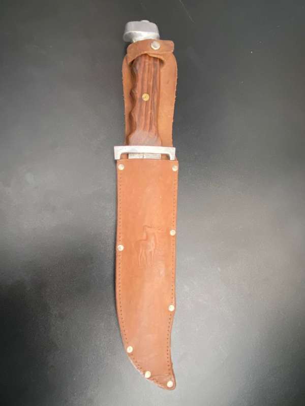 VERY LARGE ORIGINAL BOKER/SOLINGEN GERMANY,BOWIE KNIFE WITH LEATHER SHEATH-OVERALL LENGTH 34,5 CM-GO