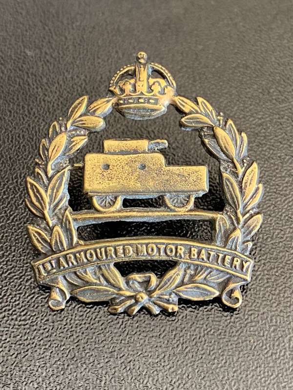 WW1 1ST ARMOURED MOTOR BATTERY CAP BADGE- 2 LUGS