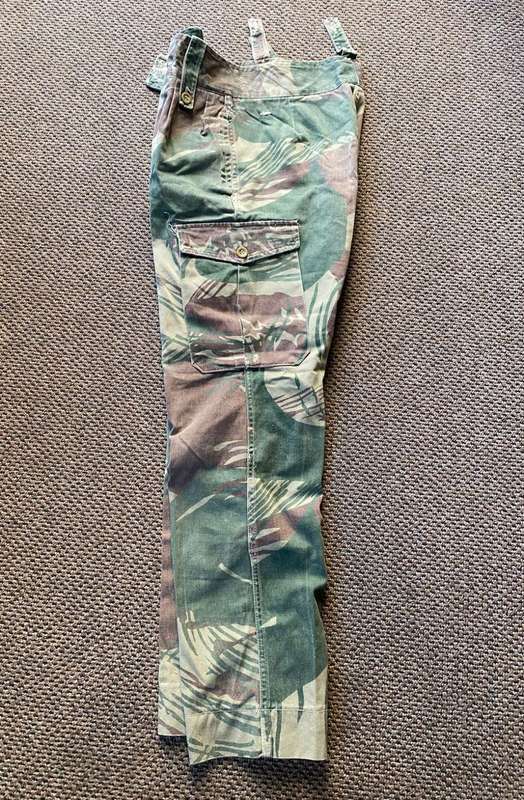 RHODESIAN CAMO TROUSERS-SIZE 30-PIPE LENGTH OF 71 CM-USED BUT GOOD CONDITION- 5 BUTTONS MISSING