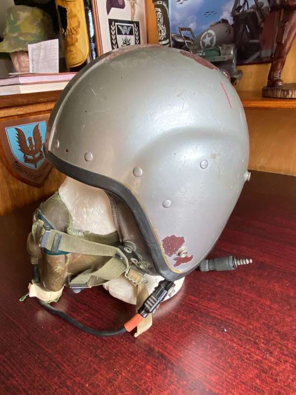 SAAF MK1A PILOTS HELMET WITH OXYGEN MASK,CIRCA 1970`S-USED BY SKELETON-MIRAGE 111 AND HARVARD PILOTS
