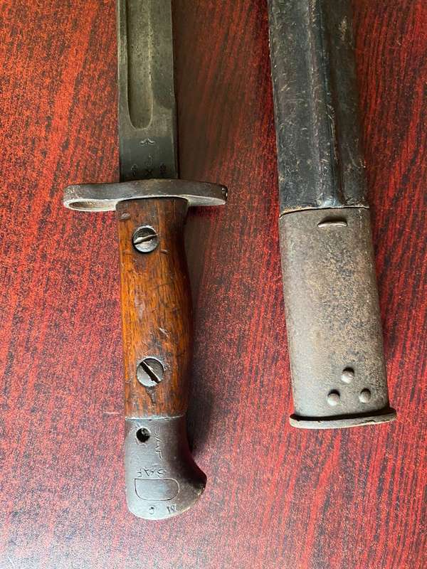 1907,BAYONET FOR .303 RIFLE MADE BY SANDERSON-COMES WITH SCABBARD,BOTH IN GOOD CONDITION-SAP MARKING