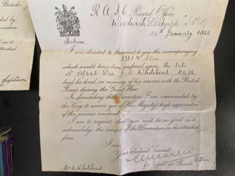 WW1 STAR AND VICTORY MEDAL,WITH CERTIFICATES AND PRINCESS MARY TIN AS WELL AS JMC/DSC MEDAL AWARDED