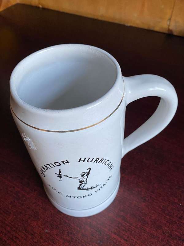 LARGE RHODESIAN OPERATION HURRICANE MUG-NOBEL POTTERIES STAMP-HEIGHT 20 CM-GOOD CONDITION WITH NO DA