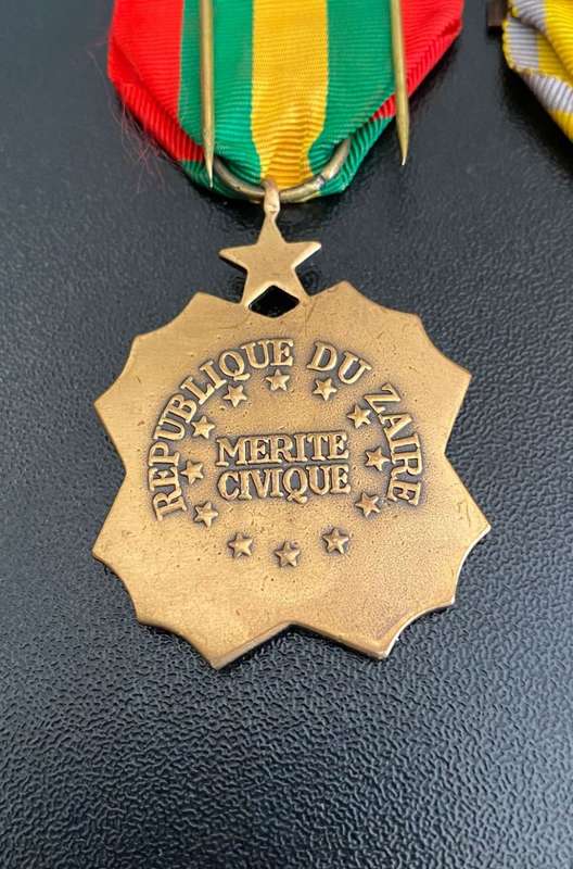 BELGIAN CONGO MERIT MEDAL (GOLD) 1953-1955 WITH ZAIRE NAVIVE SERVICE MEDAL-FULL SIZE PAIR