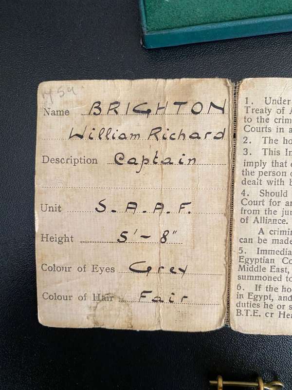MINIATURE MEDAL GROUP,FULL SIZE MEDAL BAR -WW2 ID CARD TO CAPTAIN BRIGHTON WILLIAM RICHARD,SAAF AND