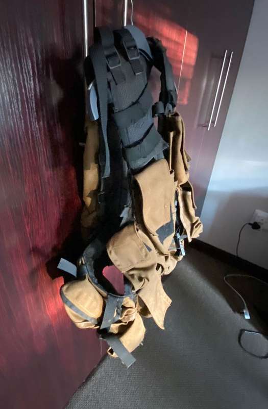 PATTERN 83 BATTLE JACKET-LABELLED AND DATED 1984-USED BUT COMPLETE WITH ALL CLIPS AND STRAPS