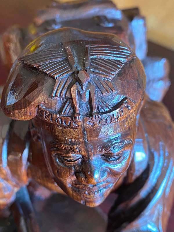 EXTREMELY WELL CARVED,WITH A LOT OF DETAIL OF A RHODESIAN SELOUS SCOUT SOLDIER-SIGNED AND DATED 1976