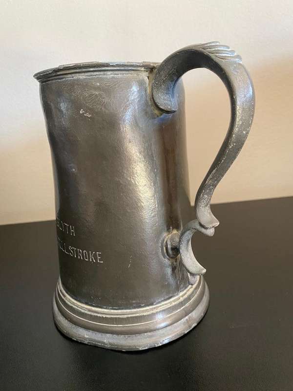 LARGE PEWTER TANKARD (GLASS BOTTOM)GIVEN AS A TROPHY-JUNIOR FOURS,FOUR OARED RACE-DATED 1874-PLEASE