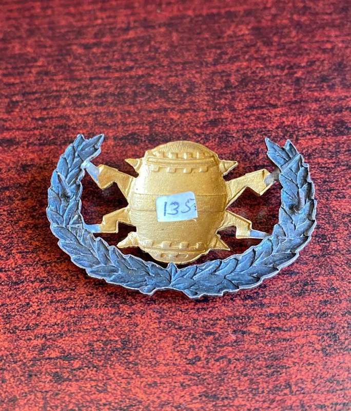 SA NAVY MINE COUNTER MEASURE,BI-METAL BREAST BADGE WITH GREY METAL WREATH- 2 PINS