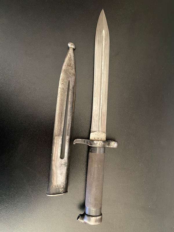 SWEDISH M1896 BAYONET WITH MEDAL SCABBARD EJEAB WITH A CROWN AND ANCHOR MARKINGS ON THE RICASSO-THIS