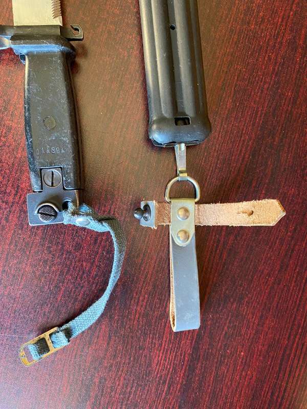 EAST GERMAN AK74 BAYONET WITH SCABBARD-THE STEEL POMMEL OF THE AK74 OVER CAME IMPACT DAMAGE-BAYONET