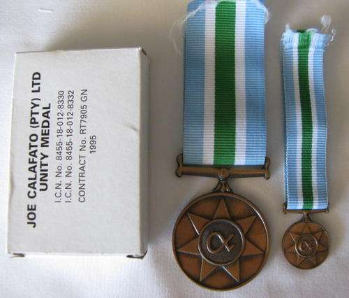 SADF UNITAS MEDALS FULL SIZE  -  NUMBERED & MINIATURE WITH BOX AS ISSUED