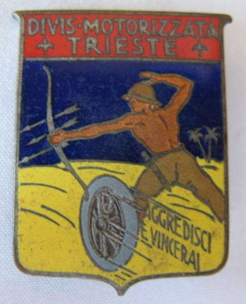 ITALIAN WW2 ENAMEL BADGE WITH MAKERS MARKINGS ON BACK.  STICK-PIN INTACT