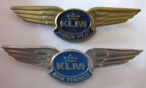 KLM, JUNIOR PILOT AND JUNIOR STEWARDESS WINGS - BOTH WITH STICK PINS