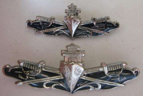 EXECUTIVE OFFICER OF THE SA NAVY SILVER & ENAMEL BREAST BADGE.