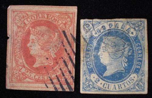SPAIN 1862 IMP.& 1864 IMP. 25 CENTS-POSTAL USED
