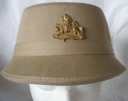 RHODESIAN BSAP CONSTABLES SHAKO HAT,WITH MAKERS STAMP HELMS INDUSTRIES BULAWAYO MAKERS STAMP ON