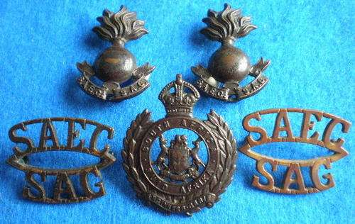 SA ENGINEERS CORPS CAP COLLARS & TITLES WORN 1938-45-LUGS INTACT