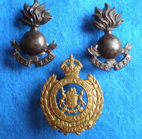 SA ENGINEERS CORPS CAP+COLLARS WORN 1938-45-LUGS INTACT