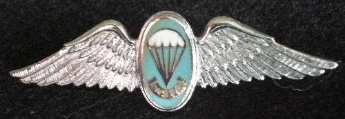 SA PARACHUTE STATICLINE INSTRUCTOR CHROME WITH ENAMEL CENTRE,MESS DRESS WING