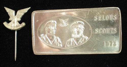 RHODESIAN SELOUS SCOUT INGOT & LAPEL PIN-BOTH IN BRASS
