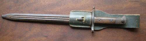 ITALIAN 1891 PATTERN BAYONET MAKER-GNUTTI BLUE GRAY LEATHER FROG WITH DECORATIVE FLUTED-STEEL SCABBA