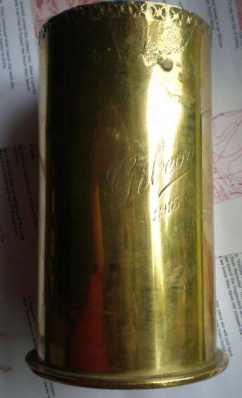 WW1 GERMAN SOUTH WEST TRENCH ART-A SHELL ENGRAVED GIBEON & DATED 1915-THE SHELL DATE UNDERNEATH IS 1
