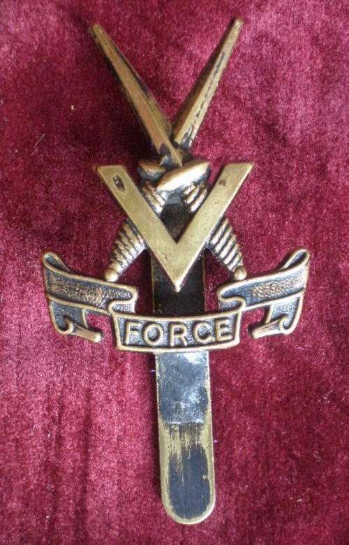 BRITISH V FORCE SPECIALIST UNIT BADGE-FORMED IN 1942 IN THE ASSAM & BENGAL REGIONS OF INDIA TO ACT A