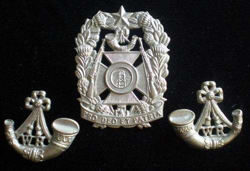 WITWATERSRAND RIFLES WHITE METAL CAP+COLLARS WORN FROM 1964-LUGS INTACT
