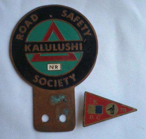 VINTAGE RHODESIAN,ENAMEL ROAD SAFETY SOCIETY CAR BADGE,SOLD WITH 1976 DATED KBC,ENAMEL STICK BADGE